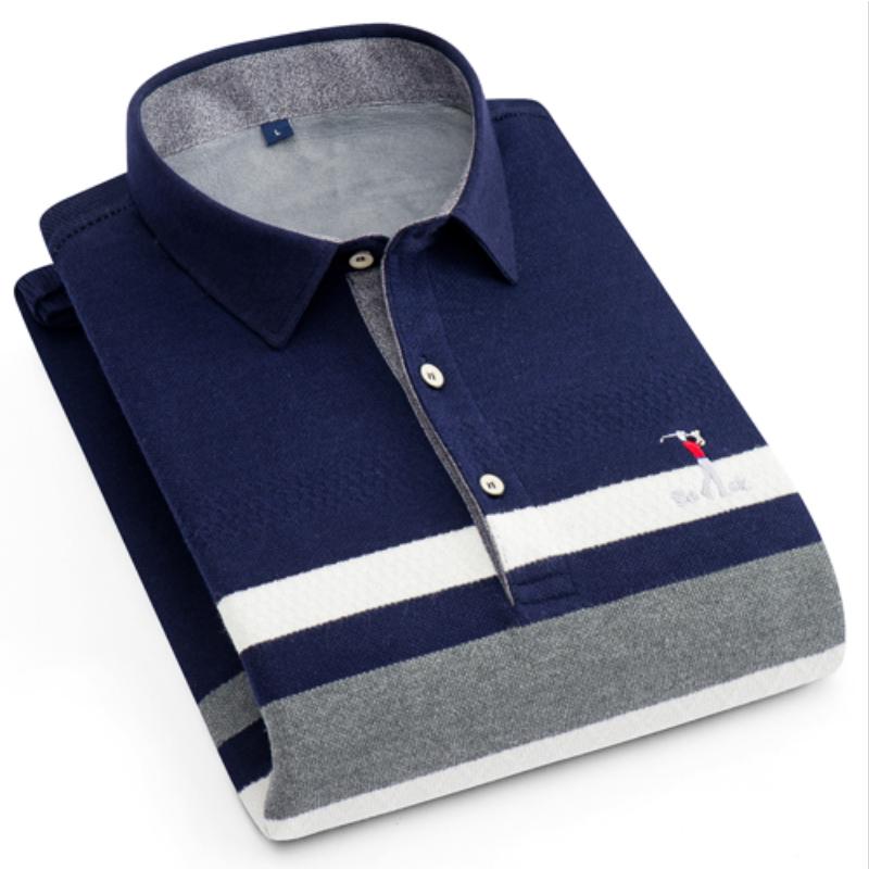 

Мужские рубашки в полоску, пуловер с воротником, свитер, удобные утепленные флисовые теплые вязаные свитера XXXXL темно-синий