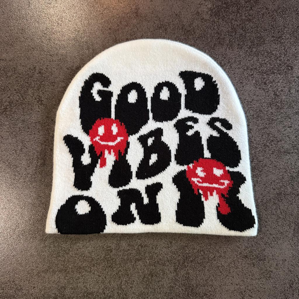 Halloween Pattern Letter Beanie Knitted Cap For Unisex Winter Fashion Hat Gift