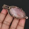 Rose Quartz Gemstone Pendant Necklace, Natural Pink Quartz Crystal Wire Wrapped Copper Jewelry Handmade Copper Pendant