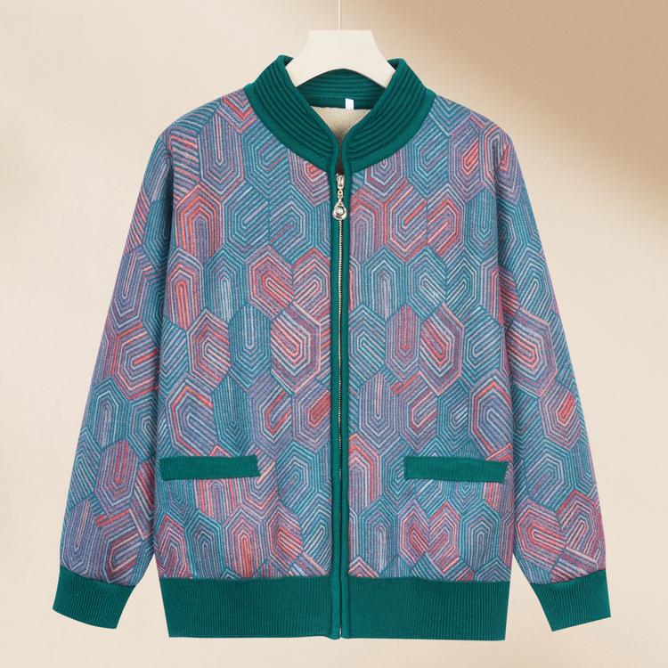 

Бабушкина теплая одежда для женщин среднего и пожилого возраста, толстый свитер с бархатной подкладкой, кардиган, кардиган из овечьей шерсти для мамы, маленький размер для пожилой женщины 3XL зелёный