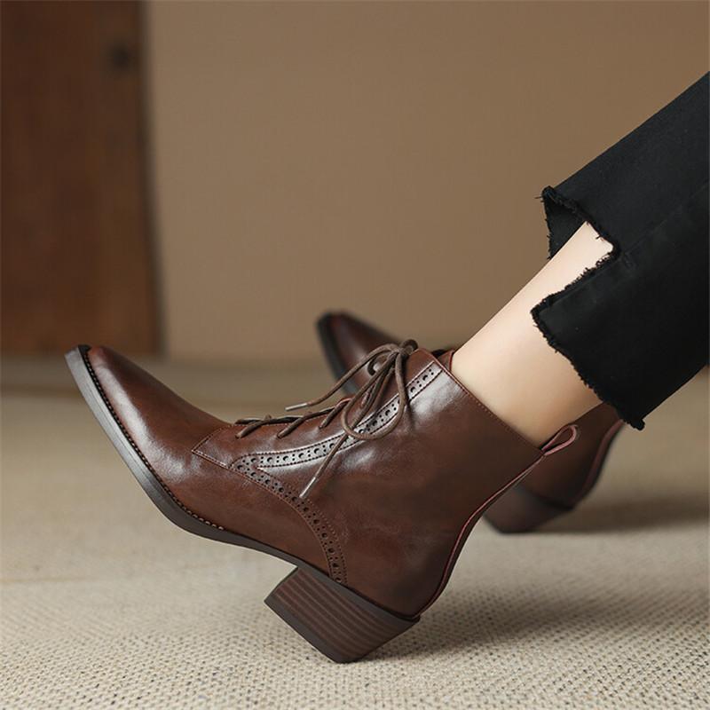 Fashion 2025 Autumn Split Leather Women Boots Pointed Toe Chunky Heel Boots for Women Fashion Ankle Boots Winter Boots Zapatos De Mujer
