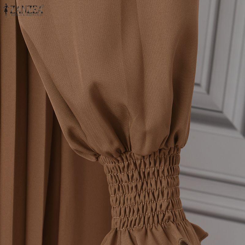 ZANZEA Rochie lungă casual cu mâneci lungi și guler înalt pentru femei