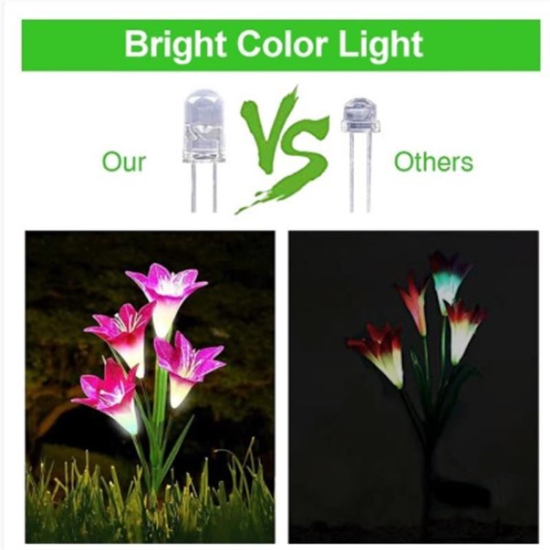 Outdoor Solar Lights With 4 Lily Flowers Ip65 Waterproof Adjustable For Garden Pathway Patio