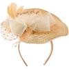 Bridal Fascinator Hat with Accents and Mesh, Women’s Wedding Headpiece for Party and Formal Events, Light Cream and Gold-Tone Hair Accessory for