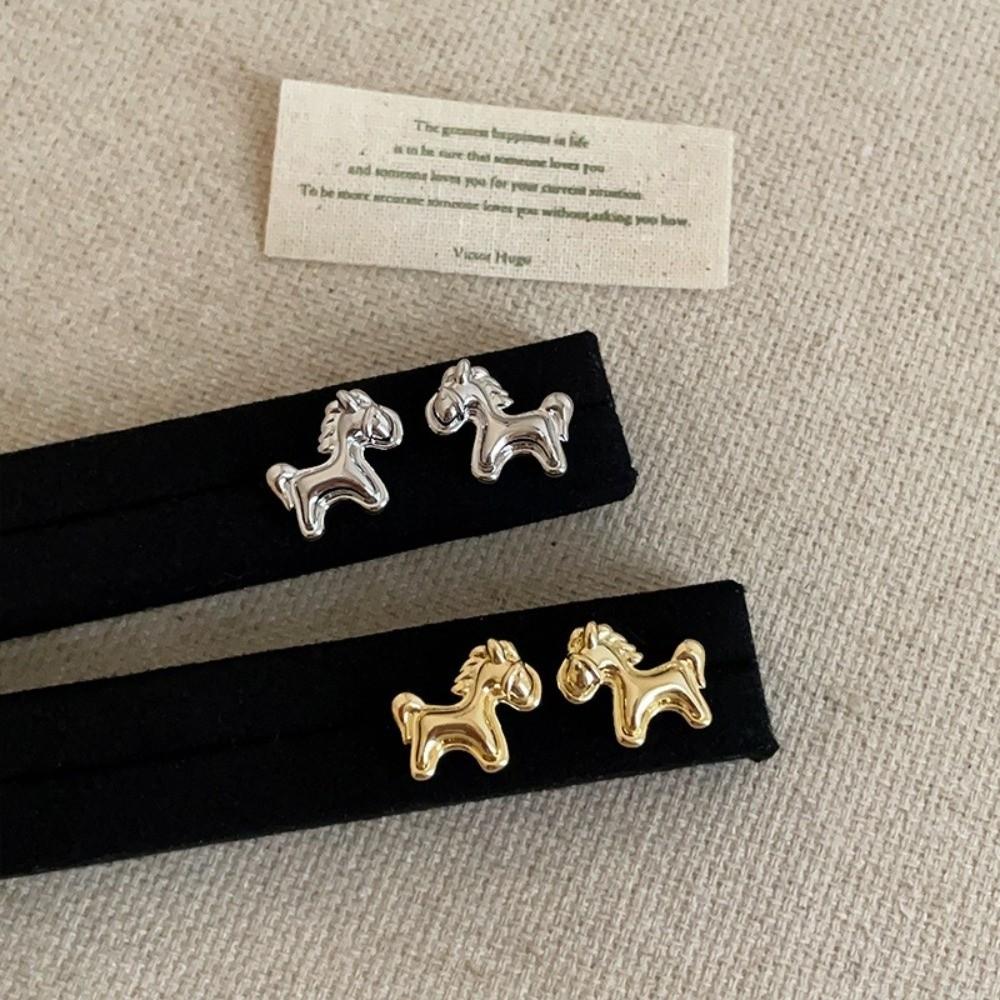 Unique Design Cartoon Animal Earrings Metallic Gold Silver Colt Horse Earrings Plated Alloy Statement Dangle Ear Jewelry