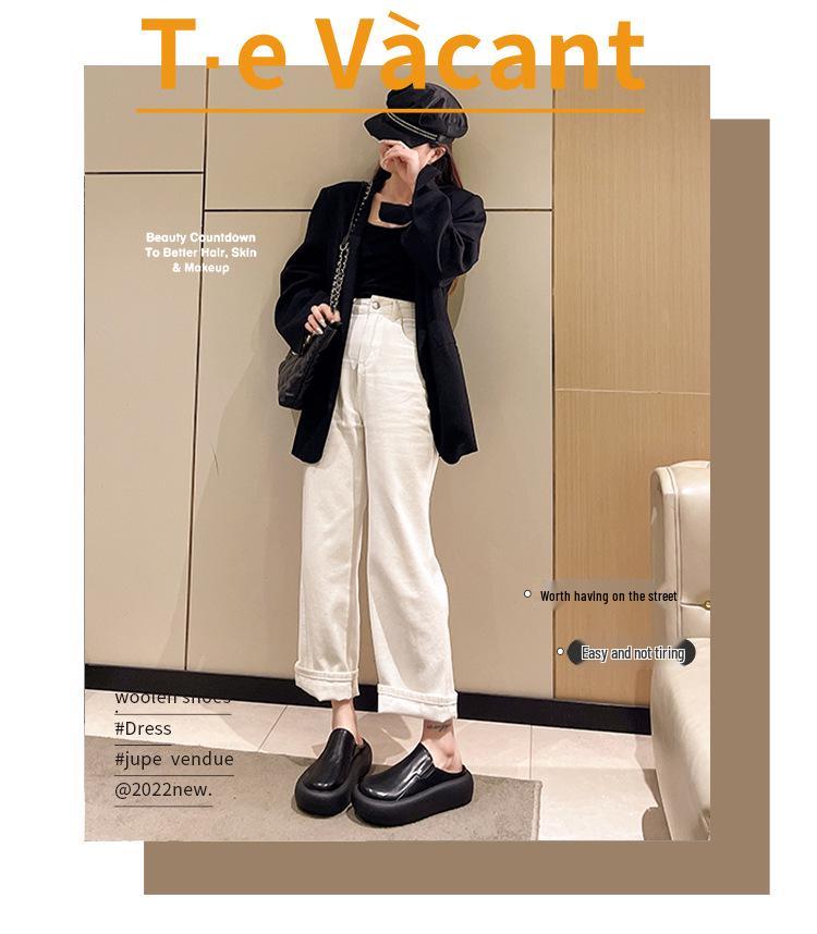 2024 Spring/Summer Women's Retro Pointed-Toe Platform Mules - Versatile, Thick-Sole Half Slippers