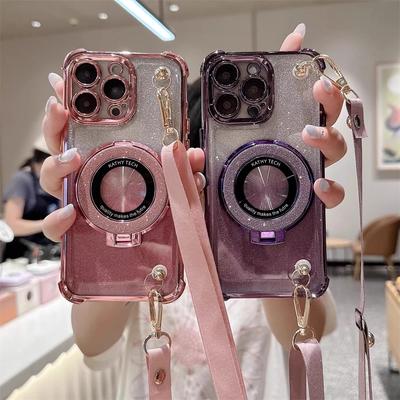 Luxusné pozlátené trblietavé crossbody náhrdelníkové puzdro so šnúrkou na telefón pre iPhone 15 13 14 12 Pro Max 14 16 Plus 11 s magnetickým držiakom