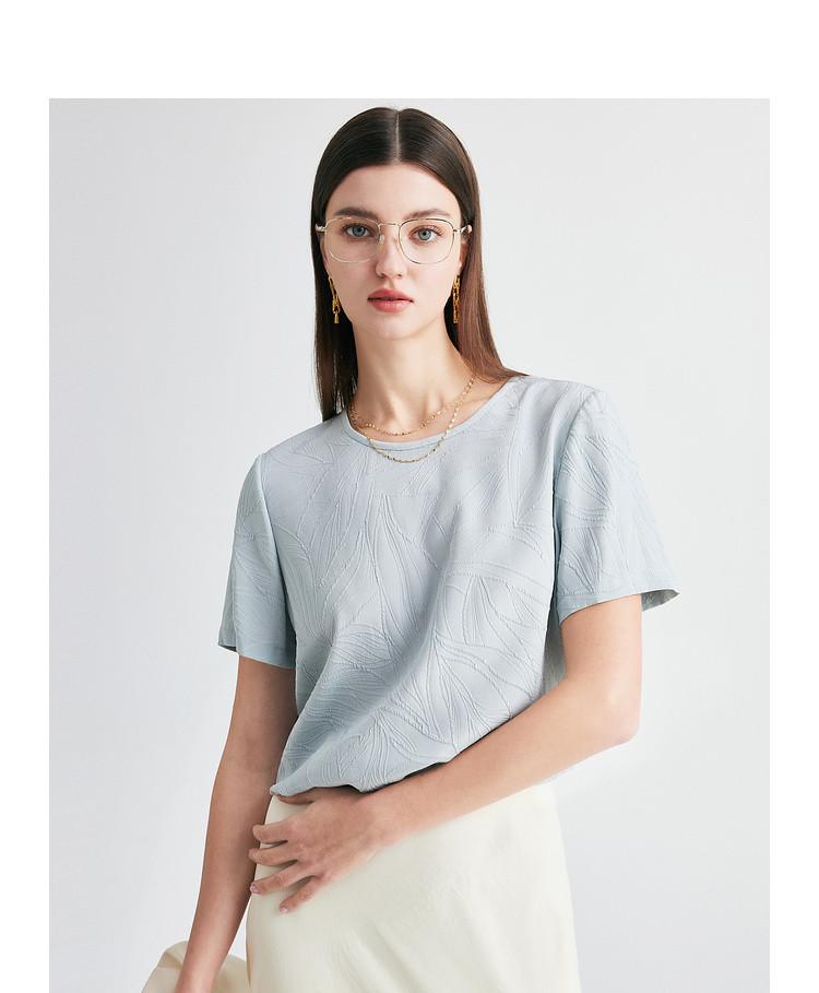 26 Spring/Summer Round Neck Fashionable Jacquard Loose and Comfortable Slim Mulberry Silk Shirt for Women