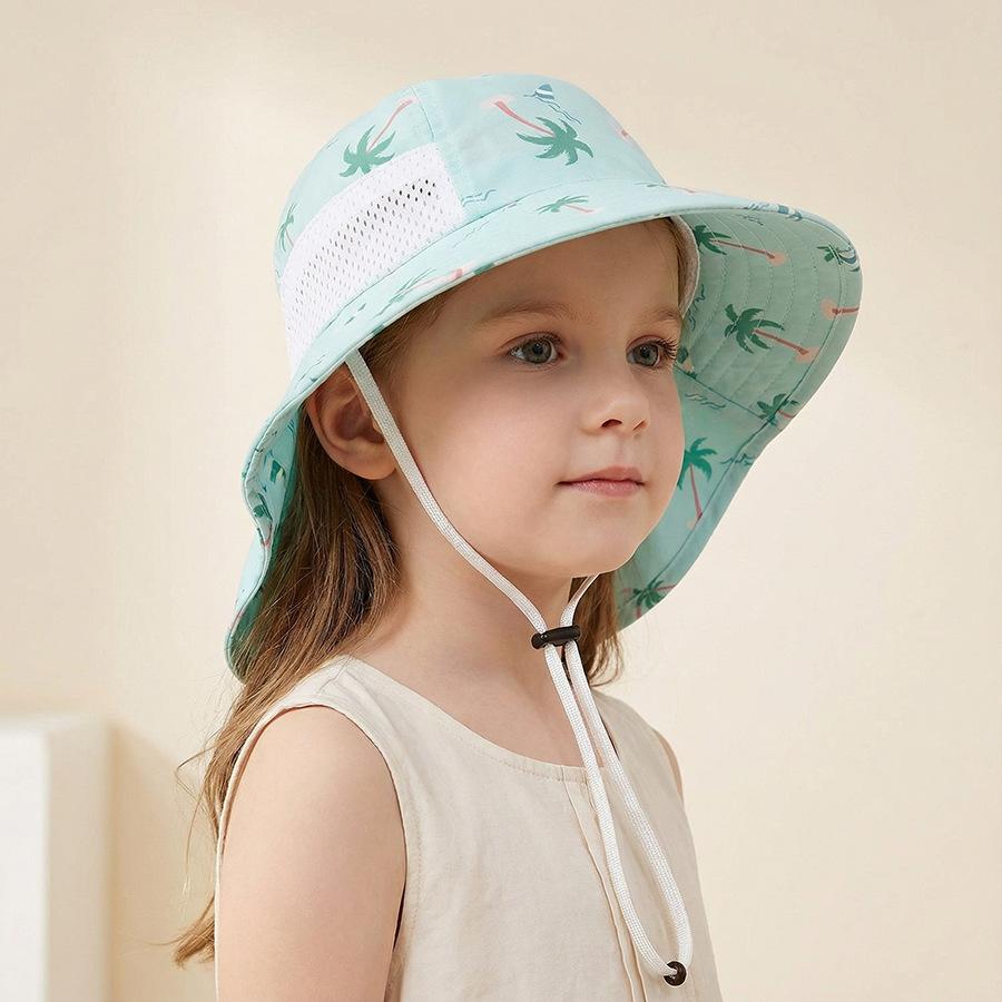 1-2Y 3-5Y 6-10Y Children's Sun Protection Hat Spring/Summer Lightweight Boys and Girls Printed Bucket Hat Beach Sun Shawl S