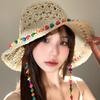 Hyunya wind colored bead straw hat women's summer hollow foldable sunshade sunscreen hat big brim beach bucket hat