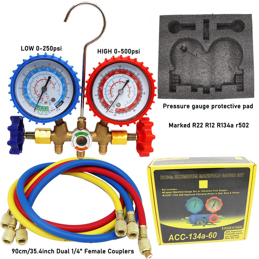 Refrigerant Manifold Gauge Set Air Conditioning Tool for R12 R22 R502 R134a Air Condition Refrigeration Tool with Hose Hook