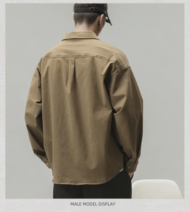 Men's American Retro Long Sleeve Casual Shirt - Spring/Autumn, Loose Fit, Large Sizes Available