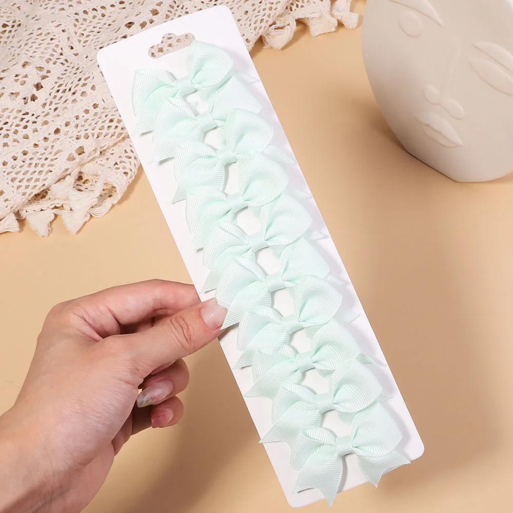 10Pcs/Set Solid Color Grosgrain Ribbon Hairpins for Kids Bows Hair Clips Boutique Handmade Headwear Girls Baby Hair Accessories