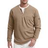 Men's Spring Solid Color Fake Two-Piece Double-Layer V-Neck Pocket Long Sleeve Top