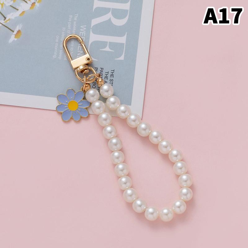 Simulation Pearl Keychains Love Flower Pendant For Bag Car Doll Pendant Beaded Key Charm Decoration For Women Mobile Phone DIY