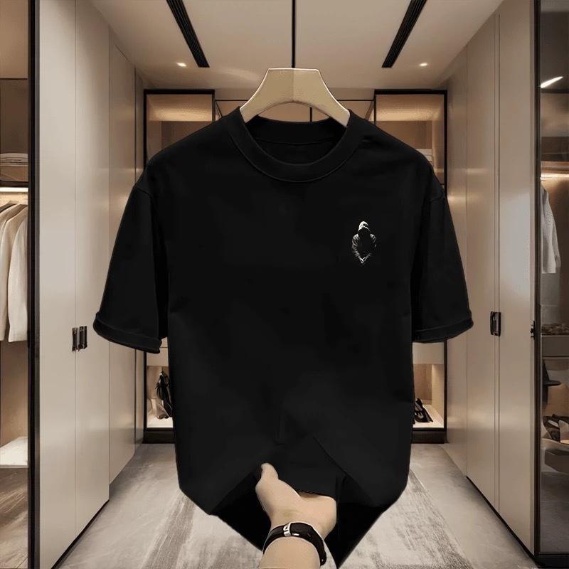 Cotton 2026 summer loose plus casual letter men s top, short sleeved T-shirt for men S чёрный