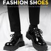 Men's Glossy Patent Leather Derby Shoes British-Style Round-Toe Boots Comfortable Formal/Casual Office Footwear for Wide Feet