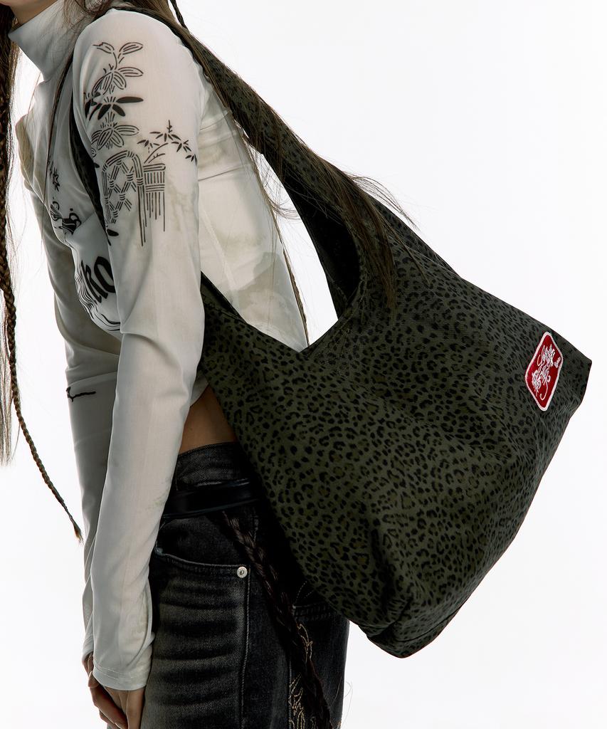 Kashiko Leopard Print Shoulder Bag Khaki