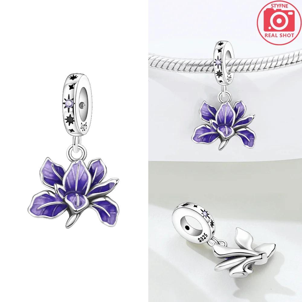 Purple Iris Blue Anemone Pendant Heart Tulip Originalcopper Bead Fit Bracelet Diy Fine Gift Women Jewelry Accessory