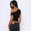 Damen Sexy Spitze Patchwork Schlanke Passform Ärmellos Schräger Kragen Einfarbiges T-Shirt Top