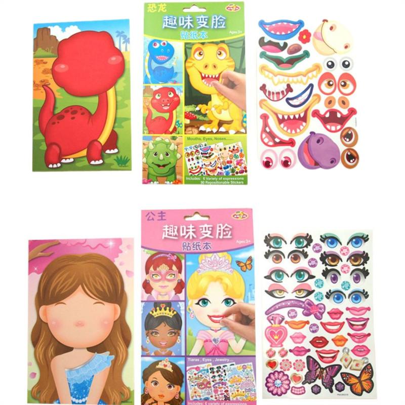 9Pcs/Set Diy Stickers Make-A-Face Princess Animal Dinosaur Assemble Toys Children Puzzle Games For Girls Kids Training Gifts Gxe