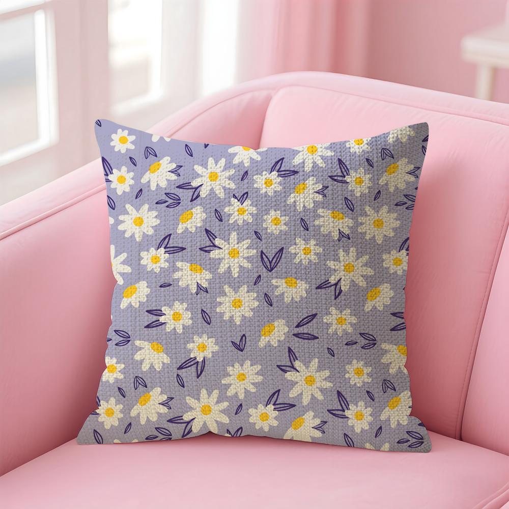 Floral Pattern Cushion Cover Natural Linen Pillow Case Double-Sided Print Decorative Sofa Pillowcase Home Decor Gift