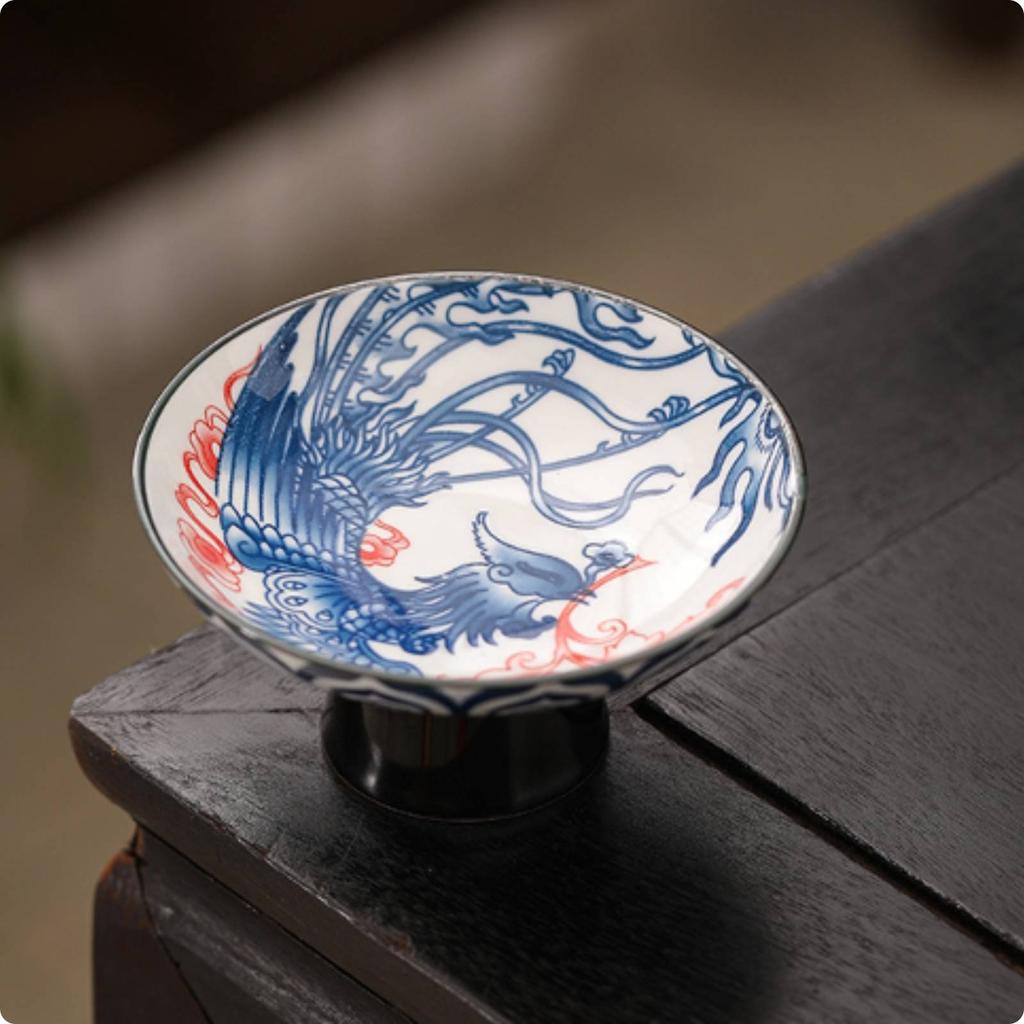 Blue and White Pedestal Bowl Decorative Porcelain Fruit Bowl Porcelain Tea Snack Plate Easy To Clean Pedestal Dessert Plate