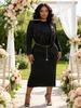 Plus Size Miyakisuit: Tassel Long Sleeve Top and Sleeveless Skirt Dress Set