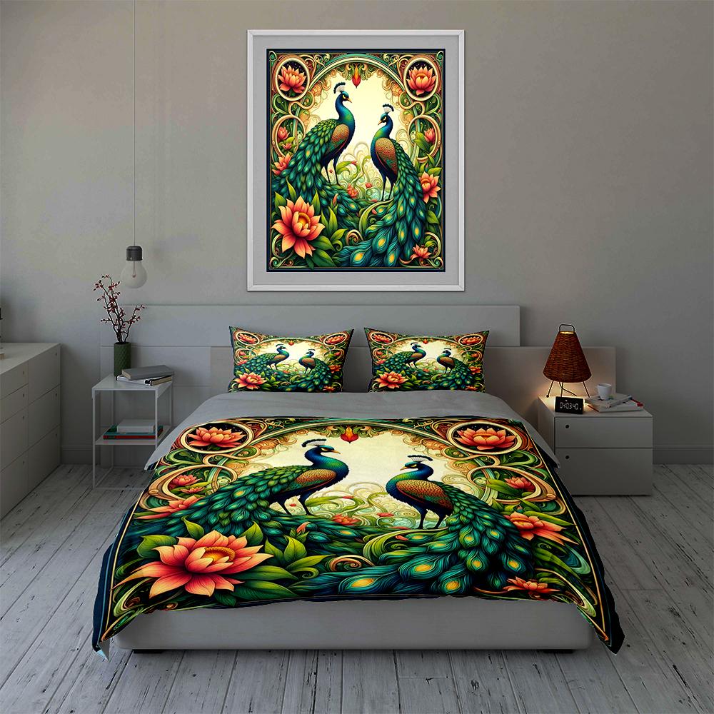 Peacocks lotus motif. Bedding Duvet cover sets Duvet covers Pillowcases gifts (1 * Duvet Cover 2 * Pillowcases, without duvet insert)