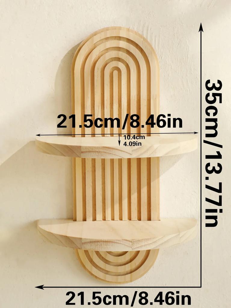 Wooden Wall Mounted Storage Rack Boho Style Display Shelves Modern Home Decor for Living Room, Bathroom Decoration