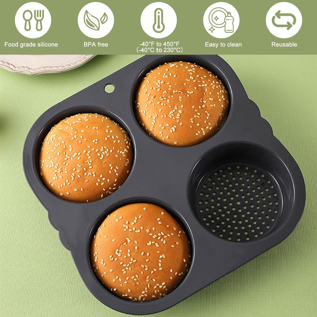 1/2 Pcs Silicone Hamburger Bun Mold 4/8 Cavities Non-stick Hamburger Bun Pan Flexible Reusable Hamburger Bread Molds for Baking