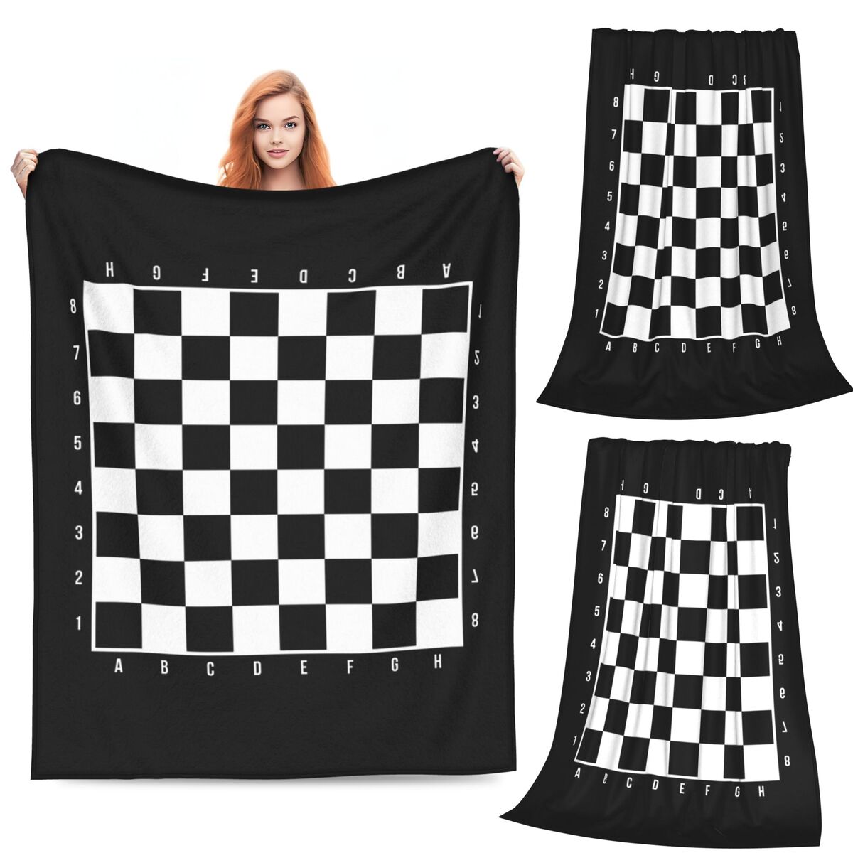 

Chess Board Black And White Grid Checkered Blanket Soft Flannel Throw Blanket Bedspread for Bed Living room Picnic Travel Couch 80x120cm