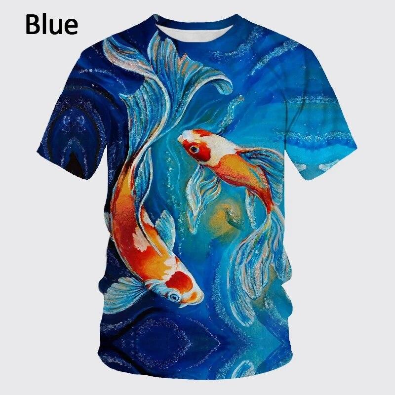 Summer Fishing Enthusiasts 3D Printed Fish Pattern T-shirt Ferocious Fish Short-sleeved Carp T-shirt Round Neck T-shirt