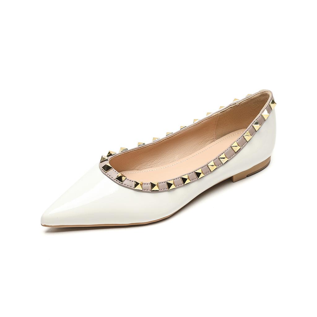 [sheii Su Yinyin] Valentino~ Pointed Head Shallow Mouth Rivet Flat Shoes Women's Single Shoes Wedding Shoes Banquet Women's Shoes