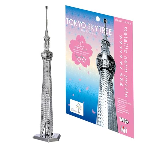 Tenyo Metallic Nano Puzzle Culture, Science, and Building Series Tokyo Skytree(R) T-MB-002 Stainless Steel Material, No Adhesive Required, 0.2mm