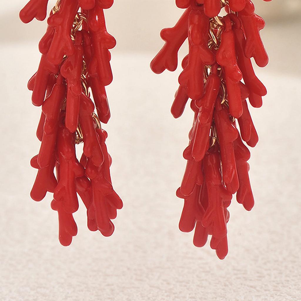 Stylish Beach Coral Resin Earrings With Pearl Accents Lightweight Alloy Jewelry For Women Daily Wear