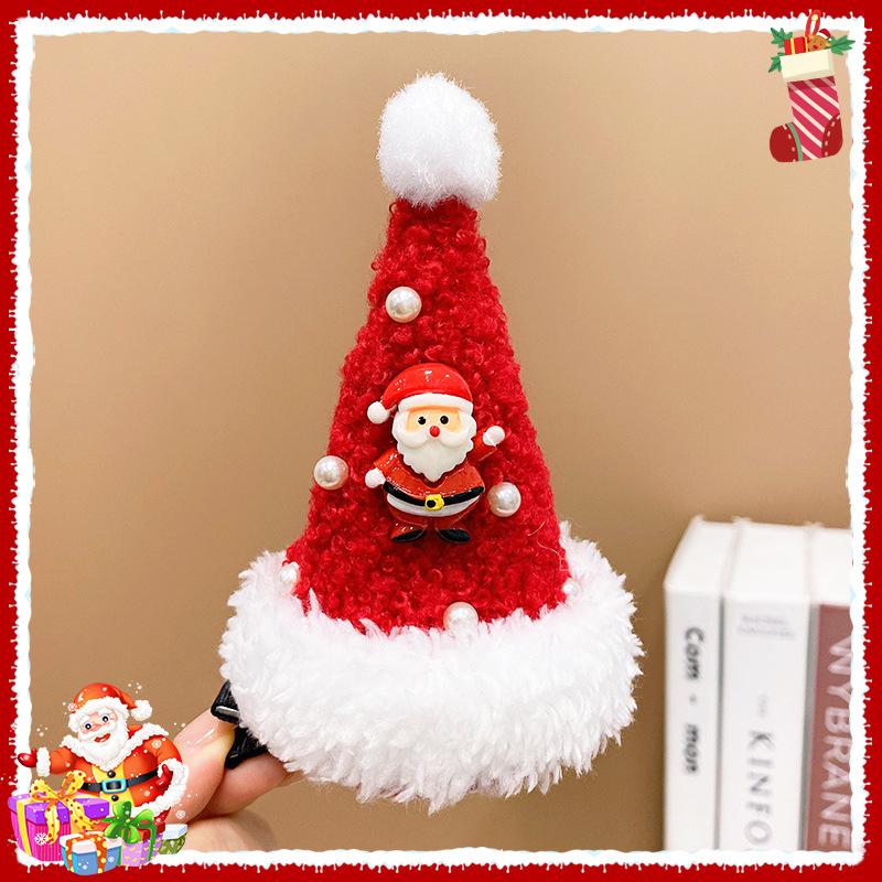 Cartoon Cute Red Christmas Hat Hair Clip Santa Claus Cosplay Hairpin Festival Photograph Props Hair Accessories Headwear Gift
