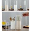 Beige Plastic Chopstick Holder with Lid, Detachable Drain Rack for Kitchen Utensils Organization, Spoon and Fork Storage Organizer, 3.34 X 3.34 X