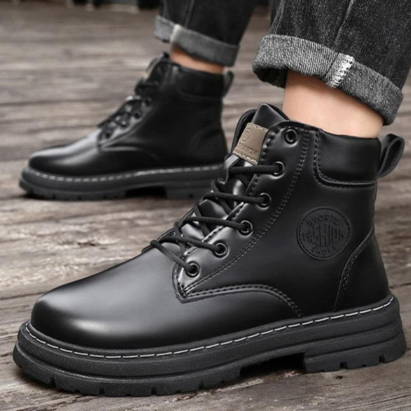 Fashion High Quality Men's Leather Boots with Round Toe Fashionable Platform Boots for Teenagers High Top Casual Boots Men's Shoes Botas