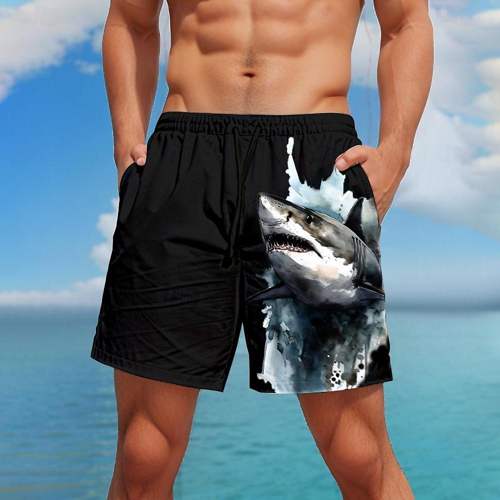 Men's Animal Shark Swim Trunks Swim Shorts Board Shorts Mid Waist Fashion Pocket Drawstring Elastic Waist Designer Clothing Apparel