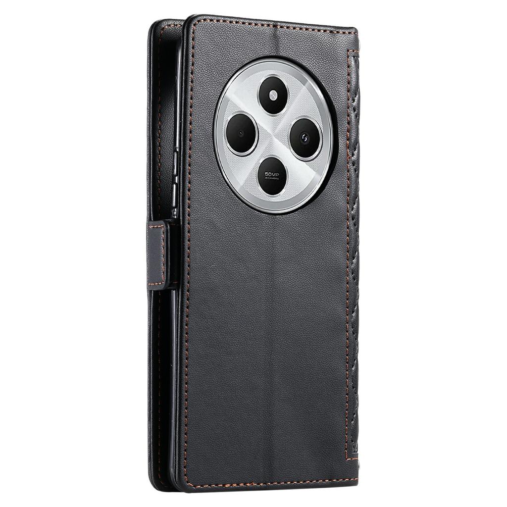 Leather Case For Xiaomi Redmi 14C 5G/14C 4G/14R 5G/Poco C75 4G Rhombus Texture Wallet Stand Phone Cover with Wrist Strap