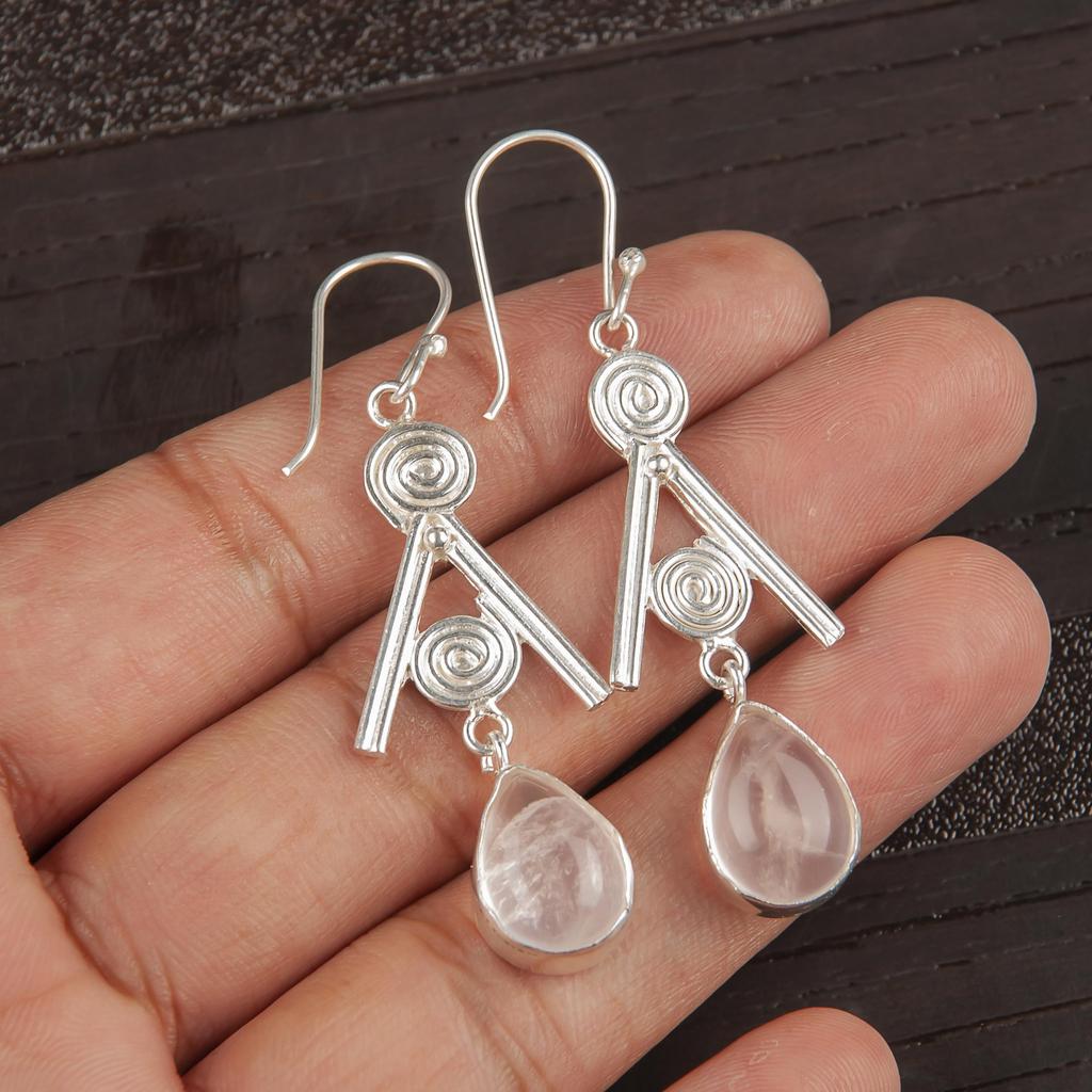 Rose Quartz Jewelry, 925 Solid Sterling Silver Earrings Handmade Gemstone Jewelry, Gifts For Wife Brand New Earrings