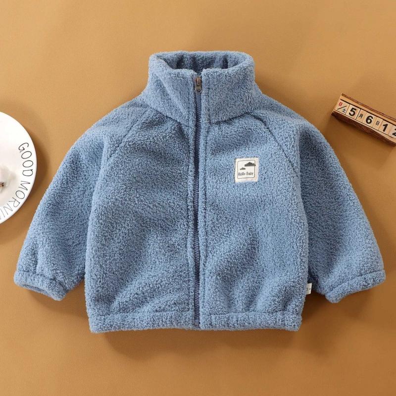 Children Plush Coat Autumn Winter Baby Boys Girls Color Blocked Zipper Long Sleeve Top Kids Casual Warm Jacket Outerwear