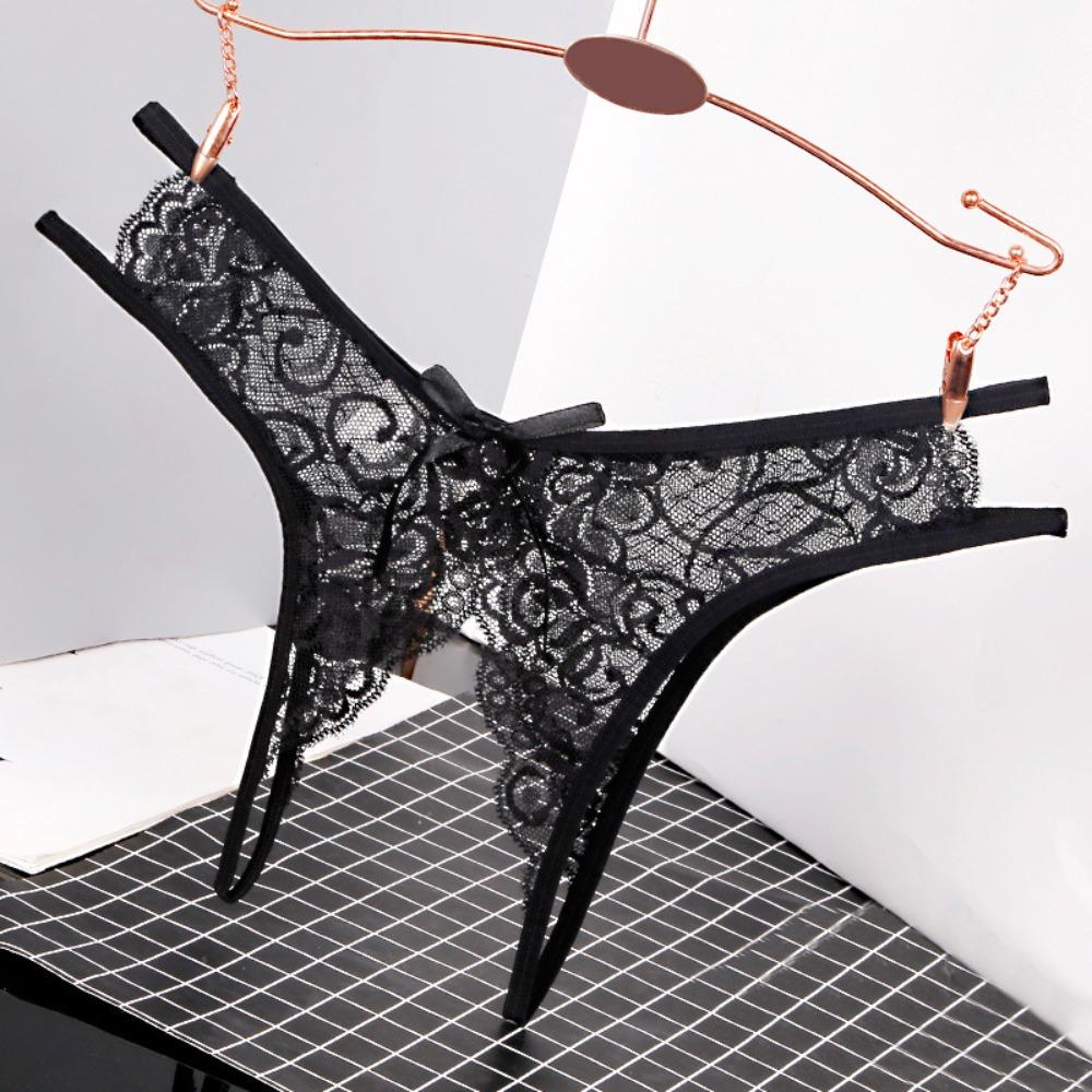 Low-waist Lace Seamless Panties Open Crotch Women's Thong Breathable Mesh Lace Briefs  Female