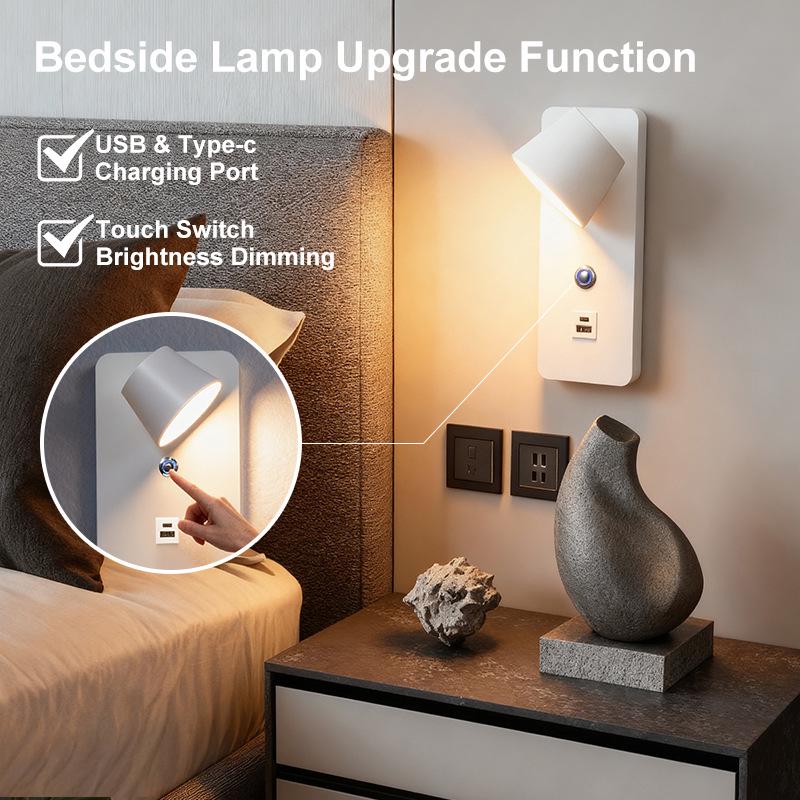 Nordic Rotatable LED Bedside Wall Lamp - Creative, Eye-Friendly, Perfect for Reading and Atmosphere.