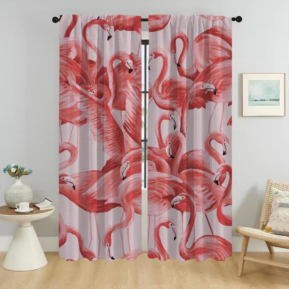 Flamingo Vorhänge Kinderzimmer Verdunkelungsvorhang für Zimmer 2 Paneele Jalousien Halloween Dekoration Raumteiler Tüll für Schlafzimmer Wohnzimmer