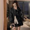 Autumn Korean Style Women's Brown Leather Motorcycle Jacket - 2025 New Spicy Cool Long Sleeve Loose Fit