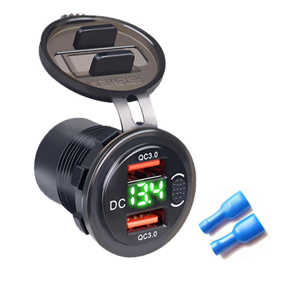 12V/24V Dual USB QC3.0 Outlet Car Charger USB Lighter Socket Waterproof With LED Voltmeter ON/Off Switch Quick Charge Adapter Car Accessories