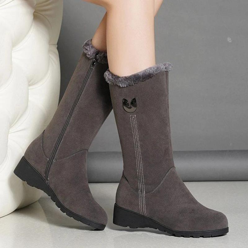 Fashion Women's Platform Shoes Side Zipper Women's Snow Boots Winter Round Toe Plush Fleece for Warmth Solid High Tube Flat Snow Boots