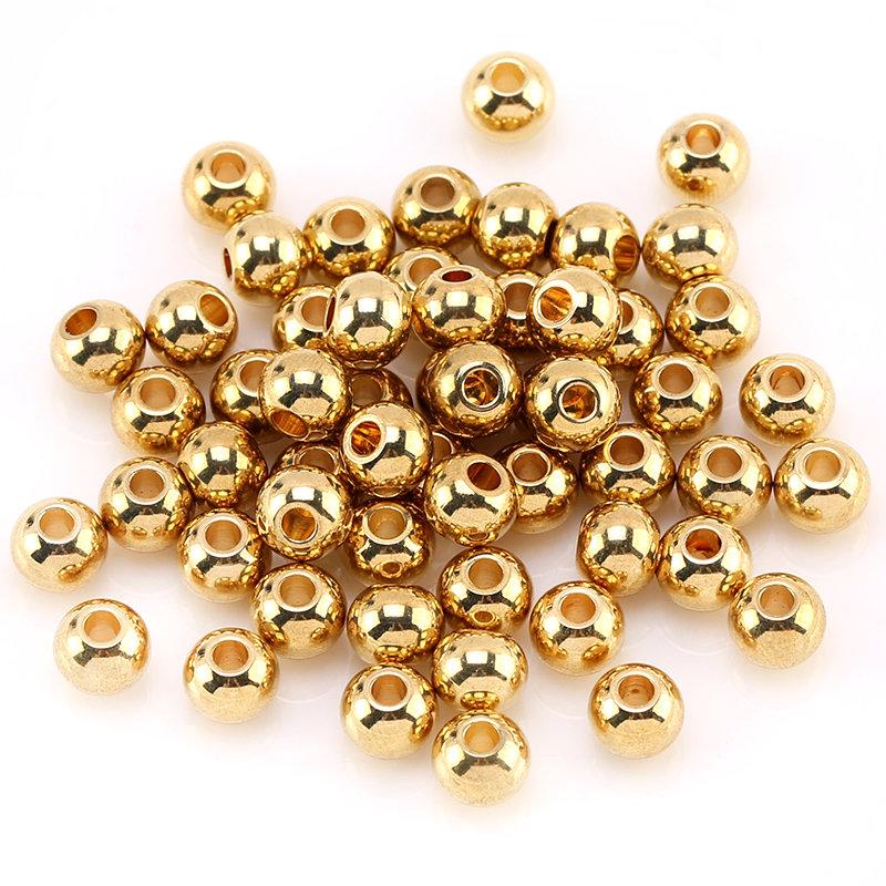 Original Gold Color Metal Spacer Beads 304 Stainless Steel Smooth Round Loose Beads